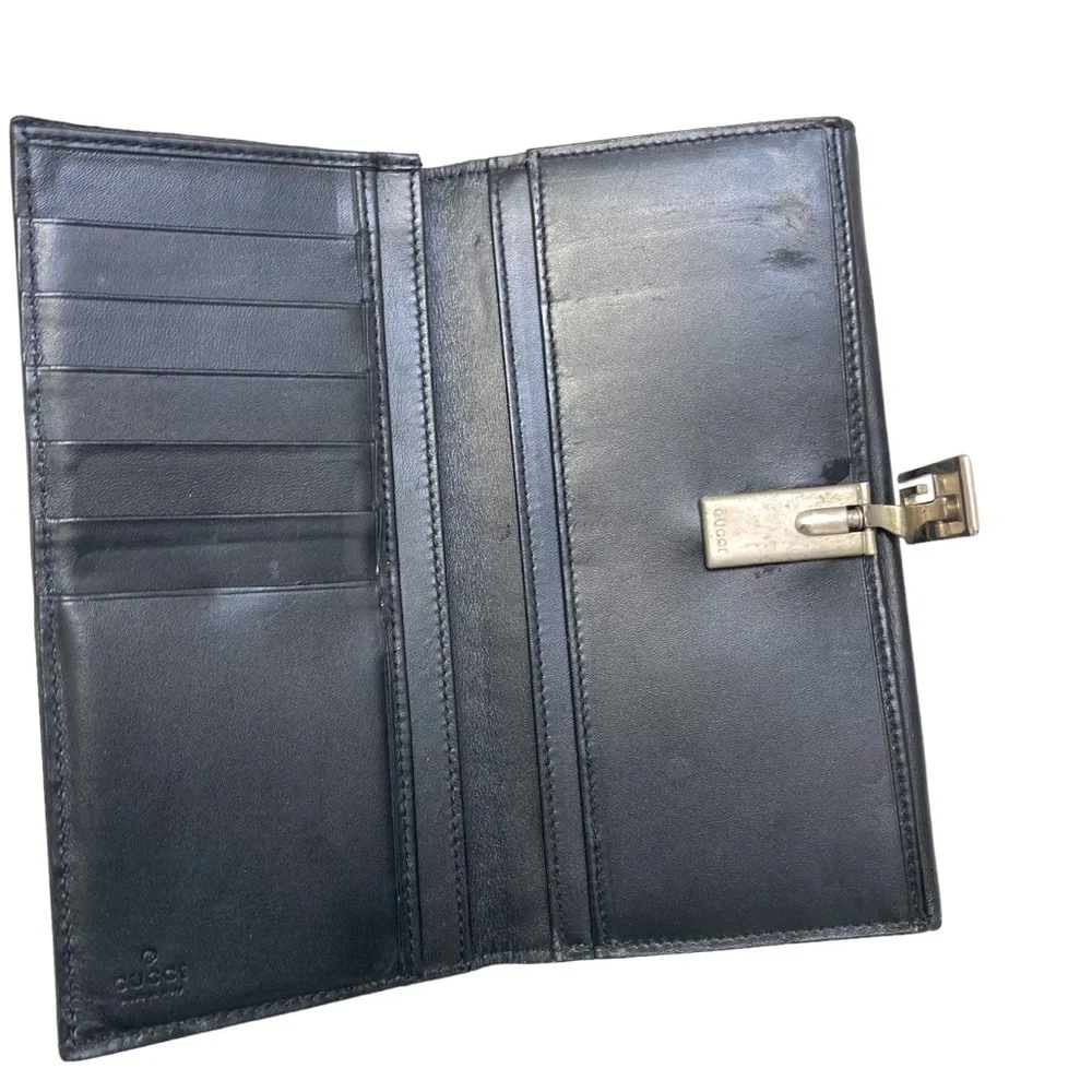 Gucci black leather vintage bling unisex wallet